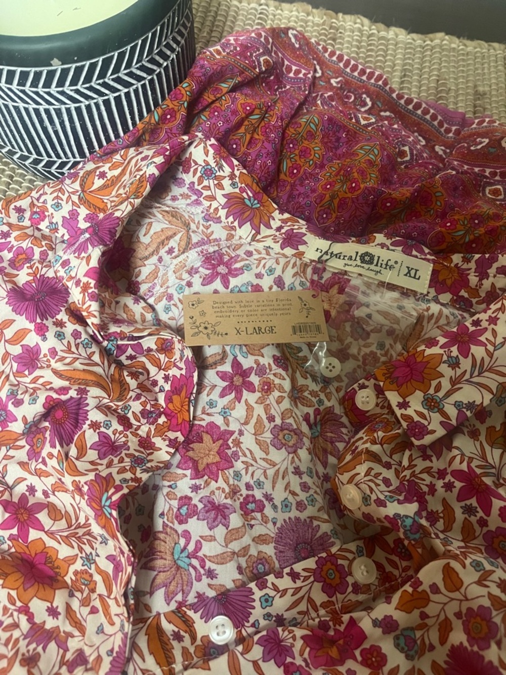 NATURAL LIFE Pink & Orange Floral Tiered V-Neck Mini Dress - Picture 2 of 2